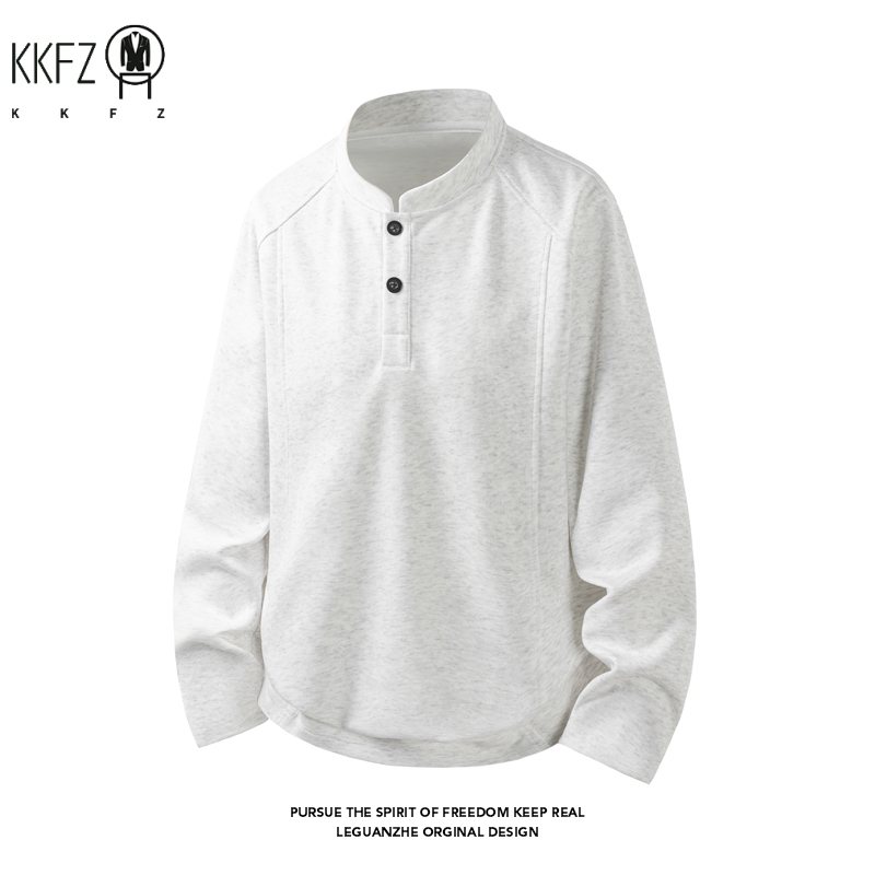 Embellish Knit - Herren-Raglanärmel-Henley-Pullover mit Stehkragen, zwei Knöpfen, langen